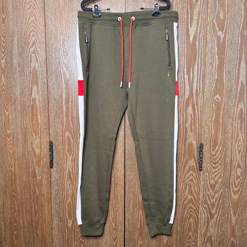 Makobi Mens Large Olive Green Colorblock Jogger Track Pants Relaxed Athleisure